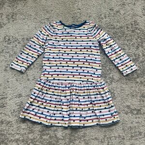 Mini Boden Girls Striped Polka Dot Long Sleeve Dress | Size 9–10Y